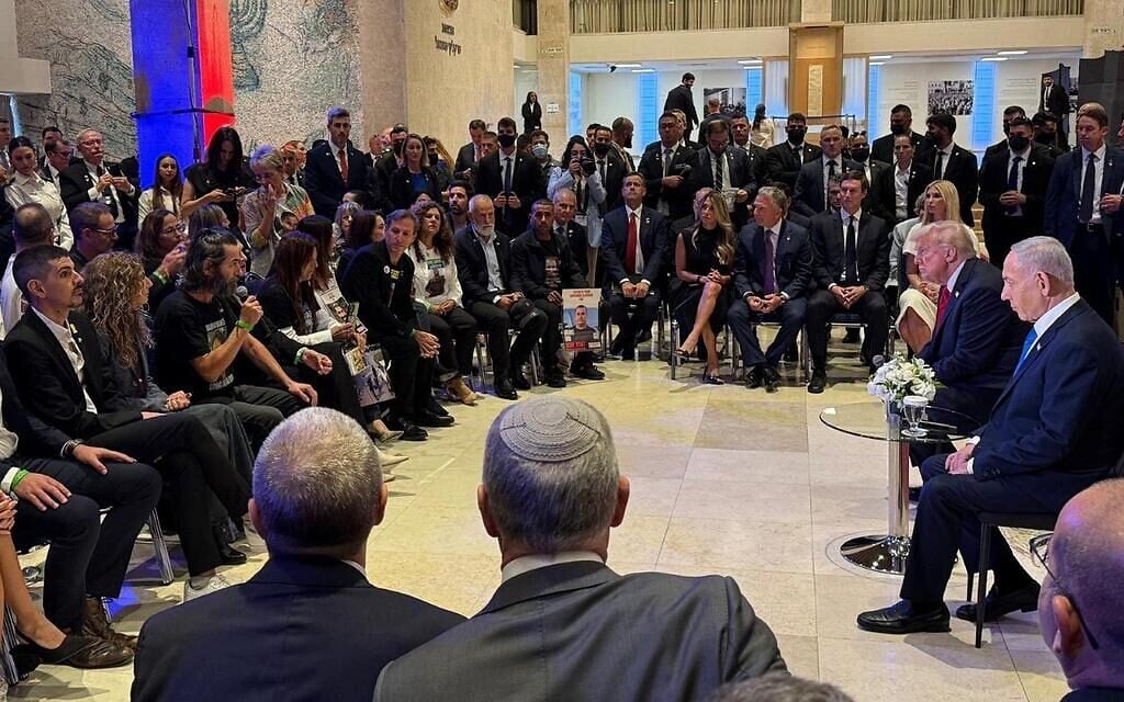 Trump, Netanyahu meet hostage families, survivors at Knesset