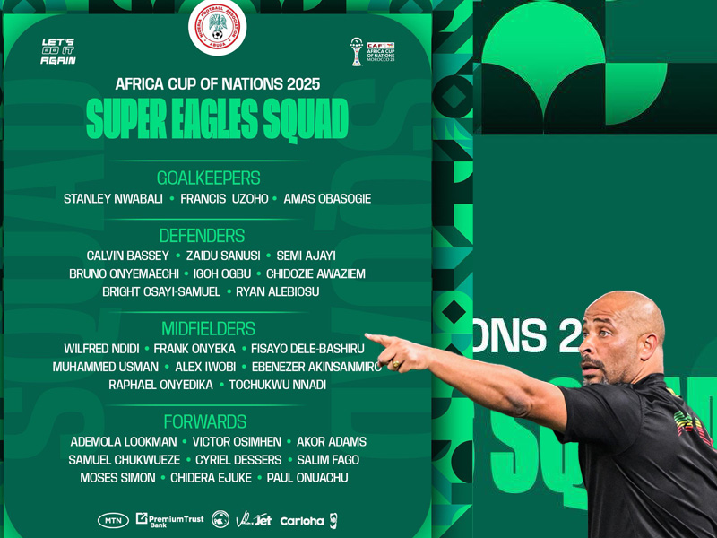 Uzoho In, Okoye Out As Chelle Lists 28-Man Super Eagles AFCON Squad With 5 Debutants – Arise News