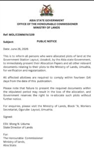 Abia State Govt Gives Land Allottees 14-Day Deadlin‍e for Verifi‌cation, Warns of Revocation
